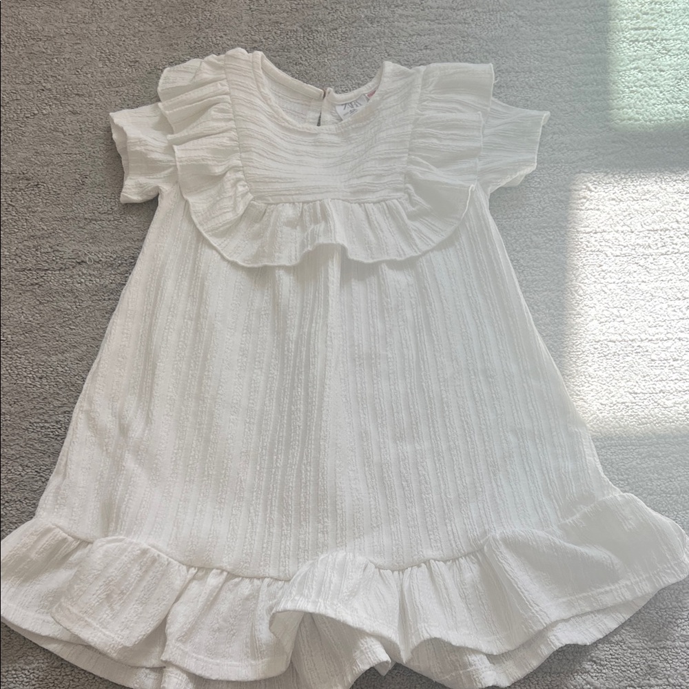 Zara White Ruffle Casual Kids Dress